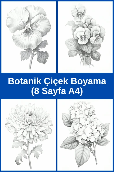 Organik Yolda Botanik Çiçek Boyama Sayfaları 4, (8 Adet A4 Boyut). ürün görseli 1