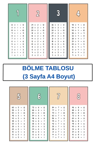 Organik Yolda BÖLME TABLOSU, PRATİK ZEKA GELİŞİMİ  (3 Sayfa A4 Boyut) ürün görseli 1