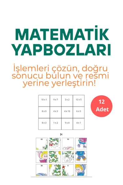 Organik Yolda Matematik Yapbozları, Süper Eğitici ve Eğlenceli (toplama, çıkarma, çarpma). 12 Adet A4 ürün görseli 1