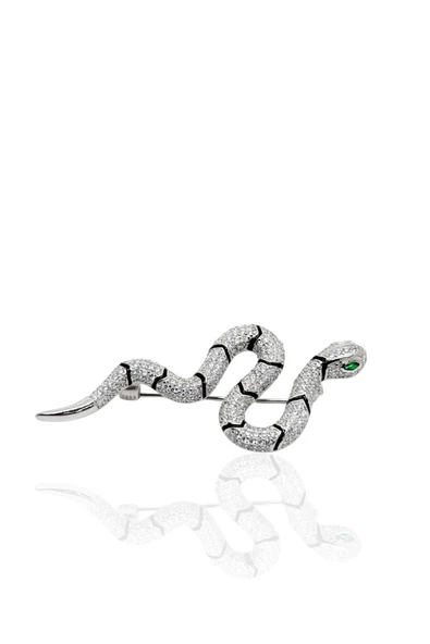 Beyaz Taşlı Yılan Gümüş Broş 5.7x2.5cm ürün görseli 1