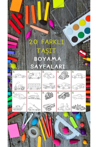 Organik Yolda 20 FARKLI TAŞIT, BÜYÜK BOY, KOLAY BOYAMA SAYFALARI, A4 BOYUT, TAM 10 SAYFA. ürün görseli 1