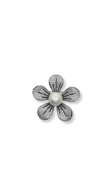 Taşlı İncili Gümüş Çiçek Broş – 3.5x3.5 cm ürün görseli 1