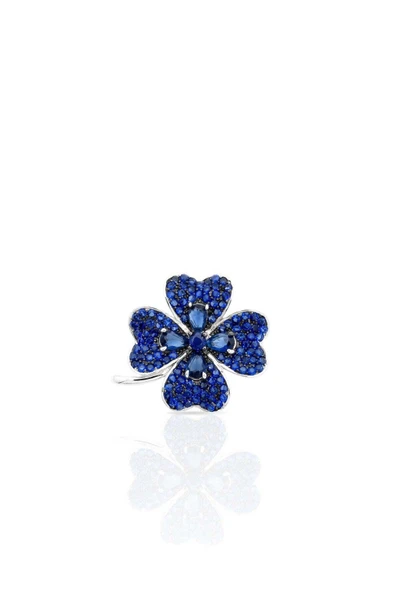 Lacivert Safir Zirkon Taşlı Yonca Gümüş Broş 2.5x2.5 cm [OYSY243] ürün görseli 1