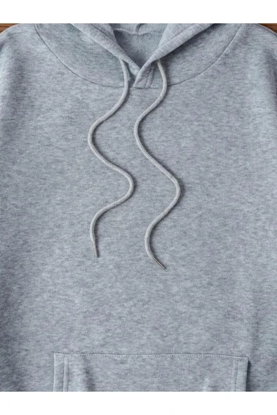Organik Yolda Kapüşonlu Oversize Sweatshirt Gri - Resim 7
