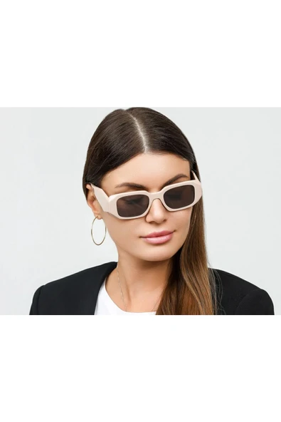 Uv400 Koruma Unisex Güneş Gözlüğü Krem Parlak 1038 ürün görseli 1