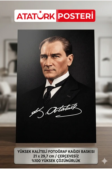 Organik Yolda Mustafa Kemal Atatürk Posteri A4 21x29,7 cm (Çerçevesizdir) ?? Dekoratif Tablo Ofis Ev Duvar Süsü ürün görseli 1