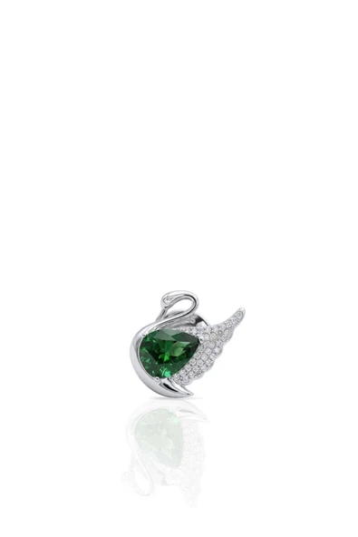 Zümrüt Zirkon Taşlı Gümüş Kuğu Rozet 1.6x1.9 cm [OYSY248] ürün görseli 1