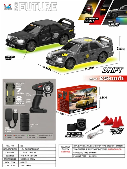 Whoosh Classic Legends 1:43 RC Drift arabalar, efsaneler için üretildi ürün görseli 1