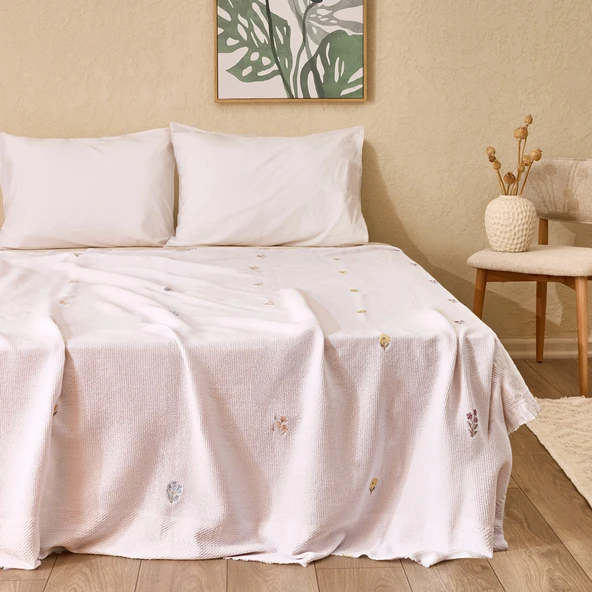 Soft Lavena Çift Kişilik Pike - Beyaz / Renkli - 220x240 cm ürün görseli 1