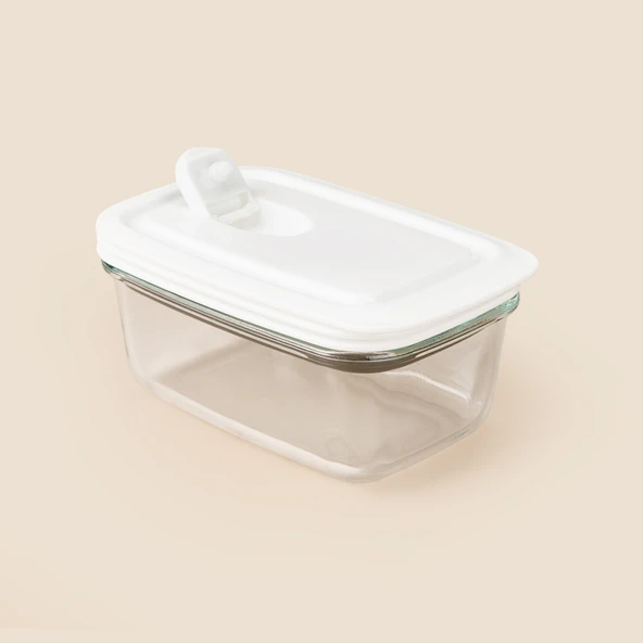 Cam Saklama Kabı - Şeffaf / Beyaz - 400 ml - Resim 2