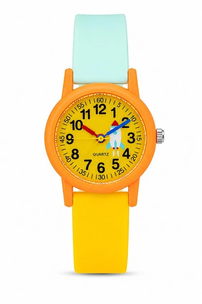 Roket Desenli Turuncu Kız Erkek Çocuk Kol Saati Analog Saat ST-304413 ürün görseli 1