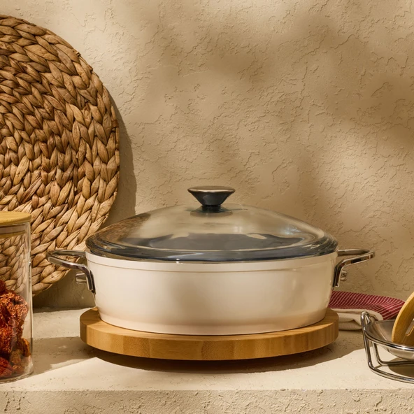 Kitchen Toscana Chef Basık Tencere - Beyaz / Gri - 26 cm ürün görseli 1