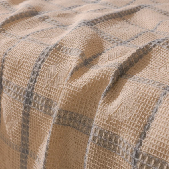 Soft Grid Tek Kişilik Pike - Bej / Mavi - 160x230 cm - Resim 2