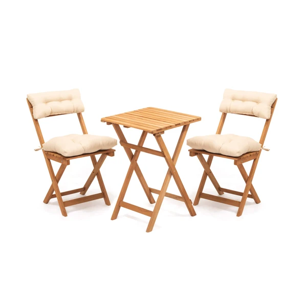 Dekor 2+1 Katlanır Minderli Ahşap Bistro Set - Natürel - 50x50 cm ürün görseli 1