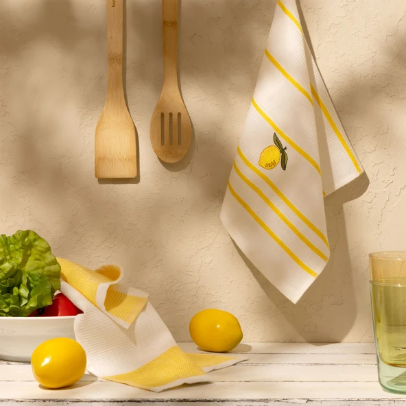 Soft Limon Desenli 2'li Kurulama Bezi - Beyaz - 30x50 cm ürün görseli 1