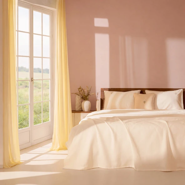 Soft Daisy Nakışlı Çift Kişilik Pike Seti - Ekru ürün görseli 1