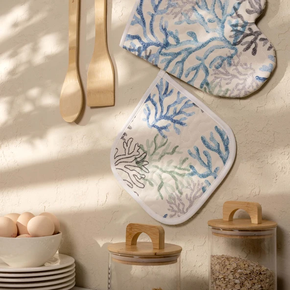 Soft Mercan Fırın Eldiveni ve Tutaç Set - Ekru - 17x28 cm + 20x20 cm ürün görseli 1