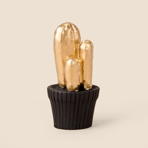 Deco Mini Saksılı Kaktüs Dekoratif Obje - Siyah / Altın ürün görseli 1