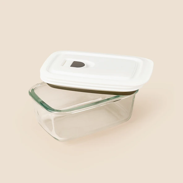 Cam Saklama Kabı - Şeffaf / Beyaz - 400 ml - Resim 3