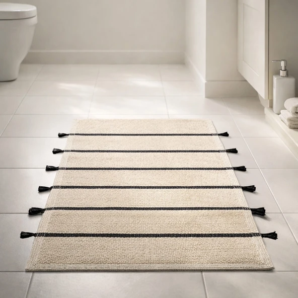 Soft Rigel Banyo Paspası - Ekru / Siyah - 60x100 cm ürün görseli 1