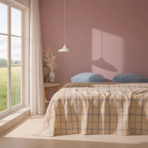 Soft Grid Tek Kişilik Pike - Bej / Mavi - 160x230 cm ürün görseli 1