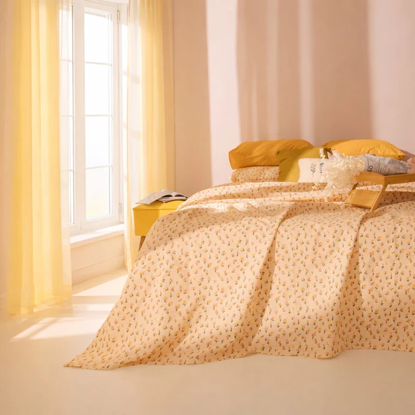 Soft Bloom Çift Kişilik Pike - Hardal / Pembe - 200x220 cm ürün görseli 1