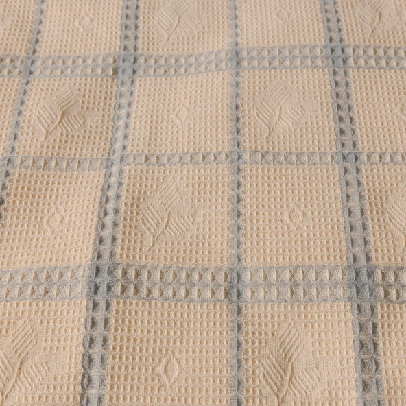 Soft Grid Tek Kişilik Pike - Bej / Mavi - 160x230 cm - Resim 3