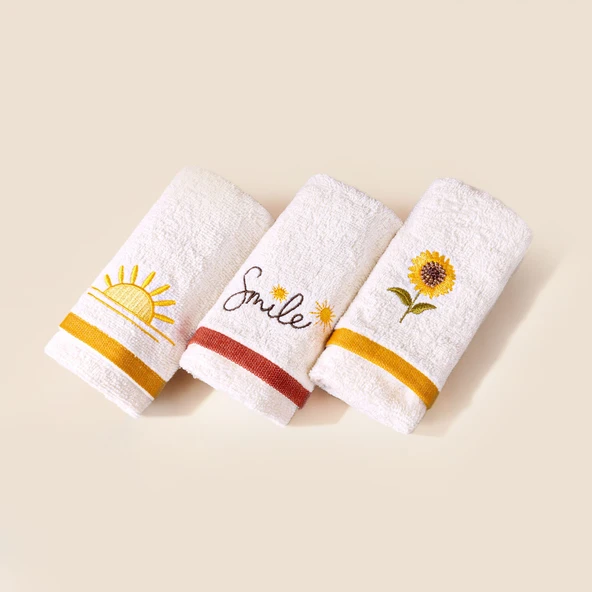 Soft Sun 3'lü Kutulu Hediyelik Havlu Seti - Ekru - 30x50 cm ürün görseli 1
