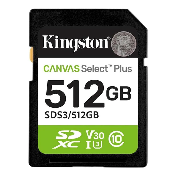 Kingston SDS3/512GB 512GB SDXC Canvas Select Plus Gen3 150MB-s C10 UHS-I U3 V30 Hafıza Kartı ürün görseli 1