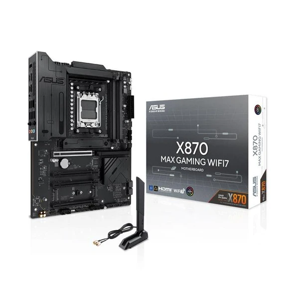 ASUS X870 MAX GAMING WIFI7 AMD X870 AM5 DDR5 8000 HDMI 2XUSB4 3X M2 USB3.2 WİFİ 7 + BT AURA RGB 5GBİT LAN ATX 12+2+1 GÜÇ AŞAMALARI, ÇİFT USB4, 3XM.2 S ürün görseli 1