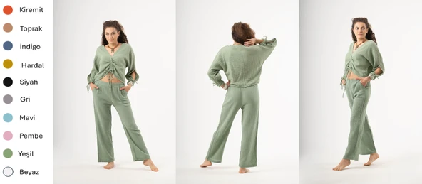 Müslin asansörlü bluz standart beden ve  müslin klasik pantalon s-m-l-xl kalıp akım ürün görseli 1
