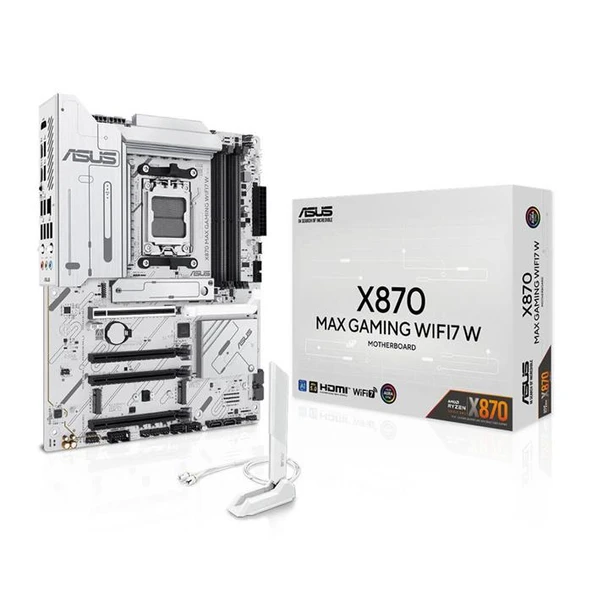 ASUS X870 MAX GAMING WIFI7 W AMD X870 AM5 DDR5 8000 HDMI 2XUSB4 3X M2 USB3.2 WİFİ 7 + BT AURA RGB 5GBİT LAN ATX 12+2+1 GÜÇ AŞAMALARI, ÇİFT USB4, 3XM.2 ürün görseli 1