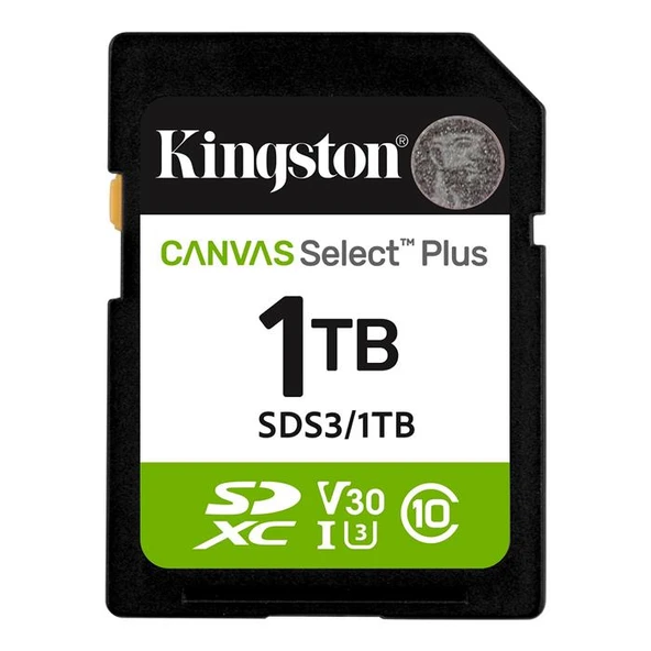 Kingston SDS3/1TB 1TB SDXC Canvas Select Plus Gen3 150MB-s C10 UHS-I U3 V30 Hafıza Kartı ürün görseli 1