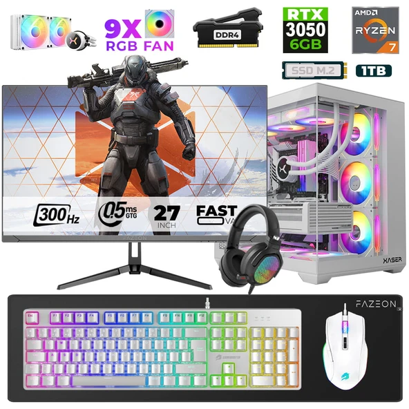 Xaser Star X20 Ryzen 7 5700X 16GB Ram 1TB M.2 NVMe SSD 6GB RTX3050 27" 300Hz Oyuncu Bilgisayarı ürün görseli 1