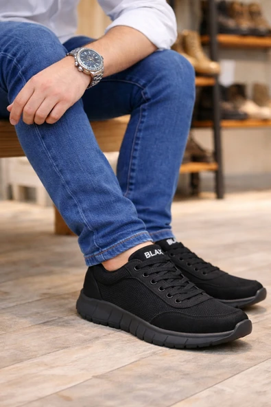 DMR Elegance JY063 Erkek Günlük Bağcıklı Triko Süet Spor Sneaker Ayakkabı TSST - Siyah ürün görseli 1