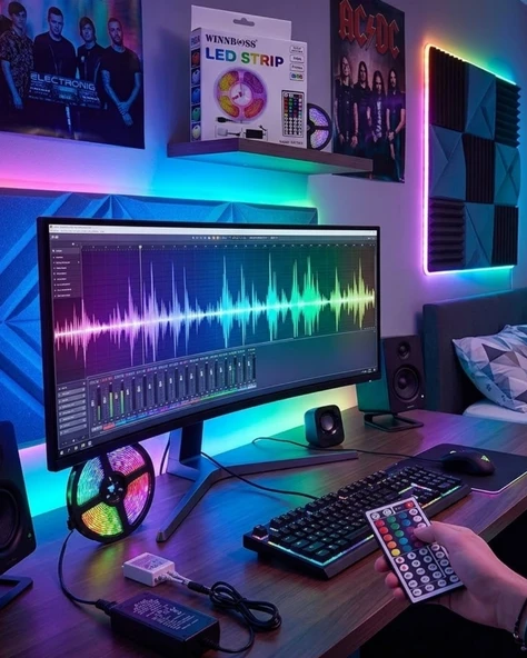 5050 Rgb Led Şerit 5 Metre Uzaktan Kumandalı Ortam Aydınlatma Led ürün görseli 1