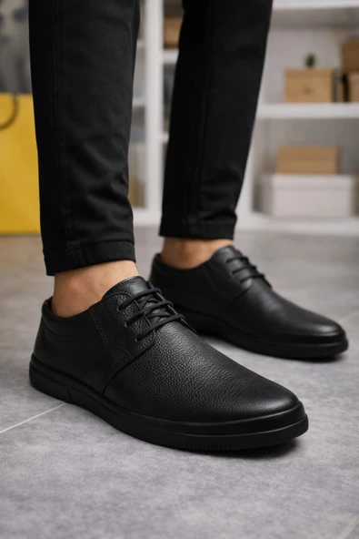 DMR Elegance JY1916 Soles Bağcıklı Hakiki Deri Erkek Günlük Klasik Ayakkabı DST - Siyah ürün görseli 1