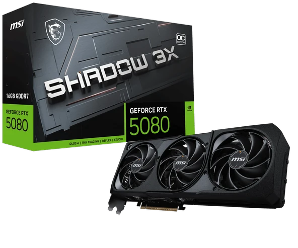 MSI RTX5080 16GB SHADOW 3X OC 16G GDDR7 256bit HDMI DP PCIe 5.0 ürün görseli 1