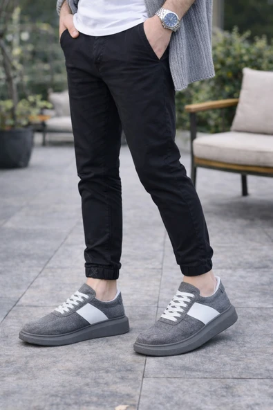 DMR Elegance JY011 Line Erkek Günlük Bağcıklı Süet Spor Sneaker Ayakkabı SGT - Gri/Beyaz ürün görseli 1