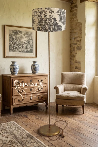 Metal Eskitme GOLD Ayak Toile de Jouy Vintage Lambader Siyah Başlık ürün görseli 1