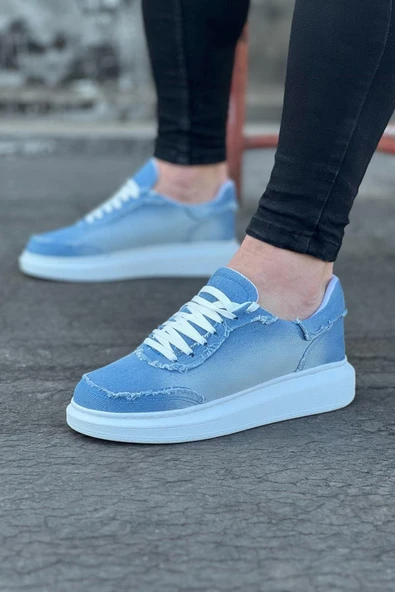 DMR Elegance JY018 Dexo Erkek Günlük Bağcıklı Kot Kumaş Spor Sneaker Ayakkabı TBT - Mavi ürün görseli 1