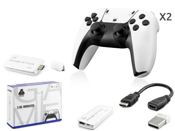 Retro Oyun Stick Hdmi Çift Gamepad Seti 2.4G Kablosuz - Beyaz HD330 ürün görseli 1