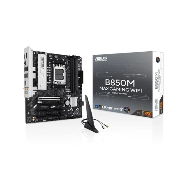 ASUS MB B850M MAX GAMING WIFI AMD B850 AM5 DDR5 8000 DP HDMI 3X M2 USB3.2 WİFİ 6 + BT AURA RGB MATX 256GB’A KADAR RAM DESTEĞİ, 8+2+1 GÜÇ AŞAMALARI, 1X ürün görseli 1
