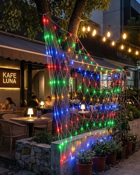 Ağ Şeklinde Led File Işık Dekoratif Ortam Aydınlatma Bahçe Balkon Süsü ürün görseli 1