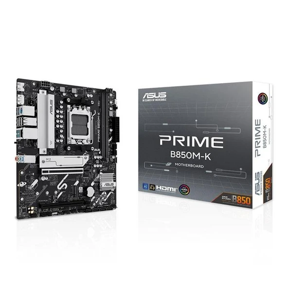 ASUS PRIME B850M-K AMD B850 AM5 DDR5 8200 DP HDMI ÇİFT M2 USB3.2 AURA RGB 2.5GBİT LAN MATX 8+2+1 GÜÇ AŞAMALARI, 1XGEN5 M.2, ADVANCED AI PC-READY ürün görseli 1
