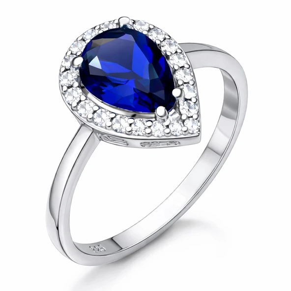 DMR Elegance Gümüş Damla Safir Taşlı Kadın Yüzük ürün görseli 1