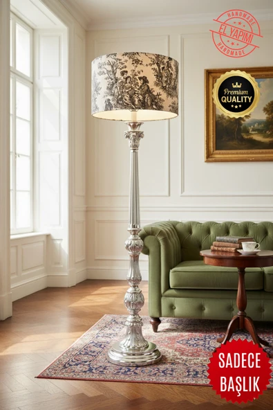 Vintage Toile de Jouy Desenli Lambader Başlığı ürün görseli 1