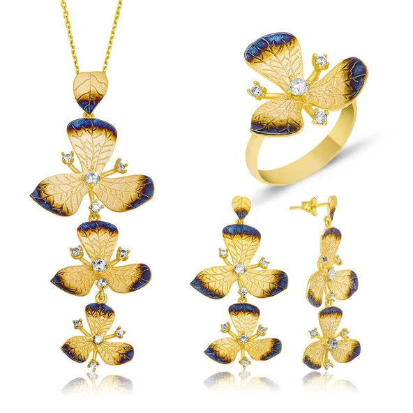 DMR Elegance Gümüş Sarı Çiçek Bayan Set ürün görseli 1