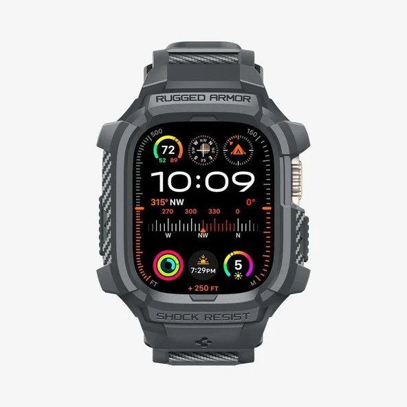 Spigen Apple Watch 49mm (Ultra 3/2/1) Kılıf & Kordon Kayış Rugged Armor Pro Spigen Apple Watch 49mm (Ultra 3/2/1) ile uyumlu Kılıf & Kordon Kayış Rugged Armor Pro Dark Gray - ACS07390 Teşhir ürün görseli 1
