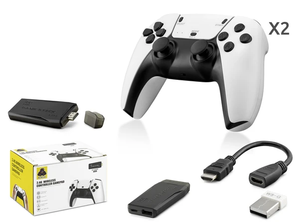 Retro Oyun Stick Hdmi Çift Gamepad Seti 2.4G Kablosuz - Beyaz HD331 ürün görseli 1